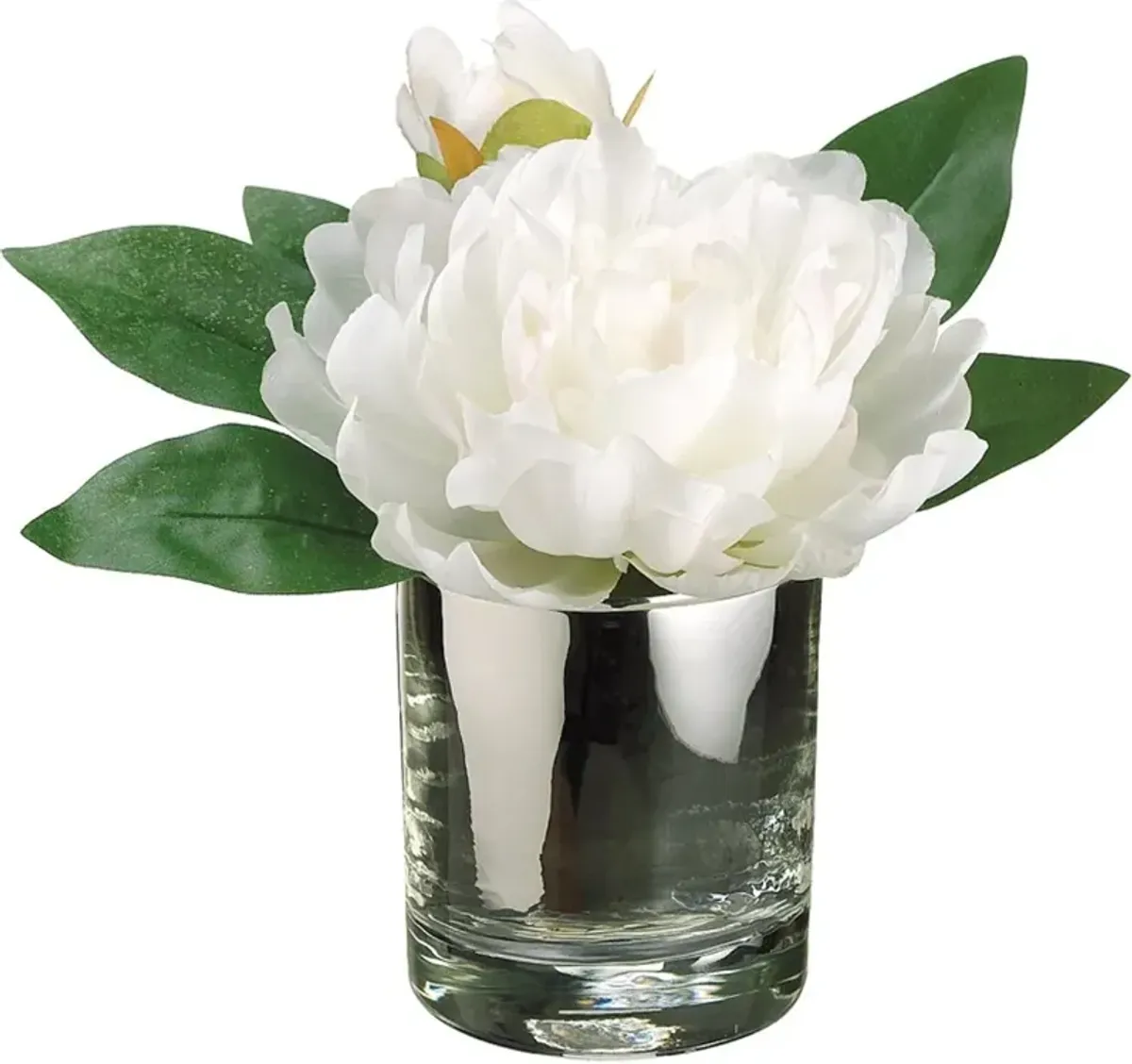 Faux White Peony Arrangement in a Glass Vase