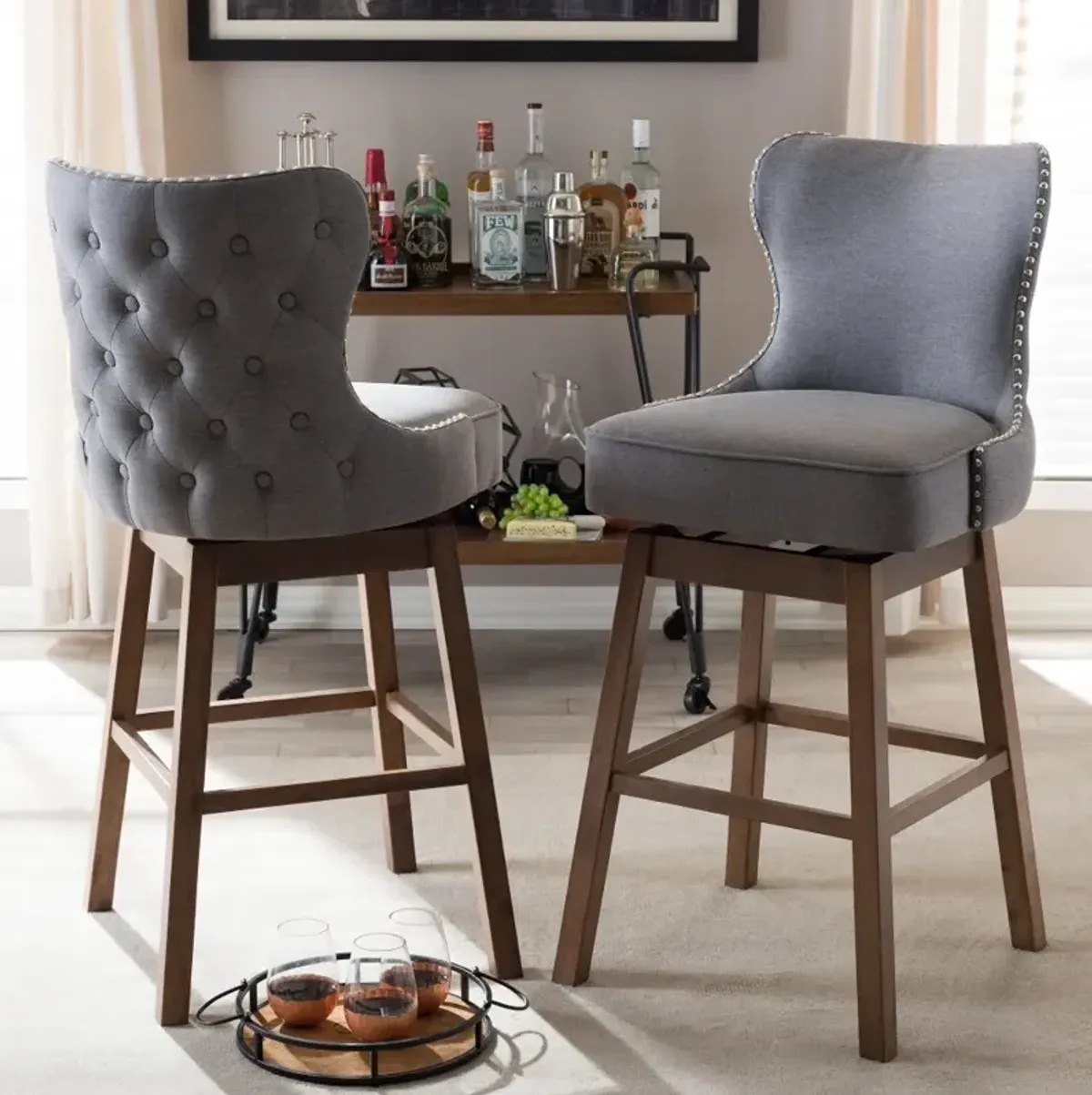 Gradisca Gray Upholstered Swivel Bar Stool - Set of 2