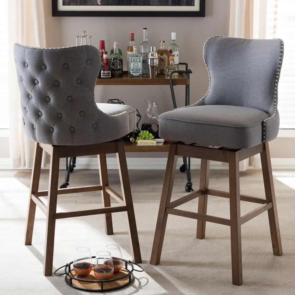 Gradisca Gray Upholstered Swivel Bar Stool - Set of 2