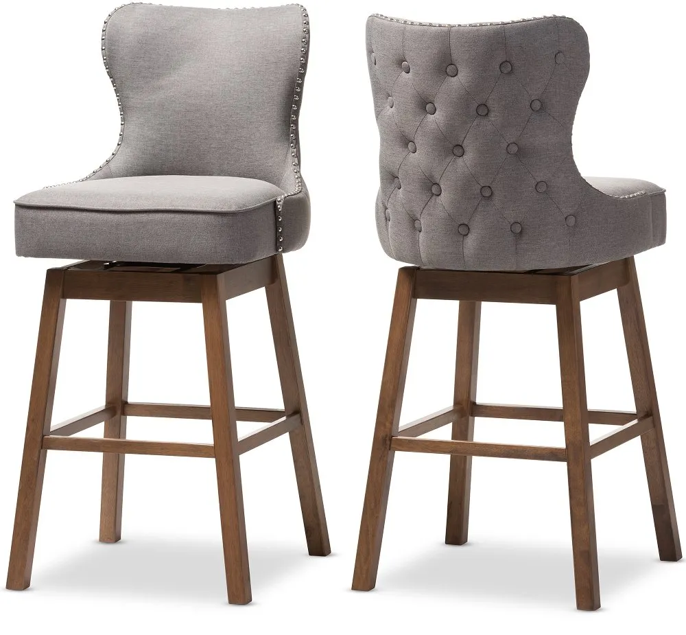 Gradisca Gray Upholstered Swivel Bar Stool - Set of 2