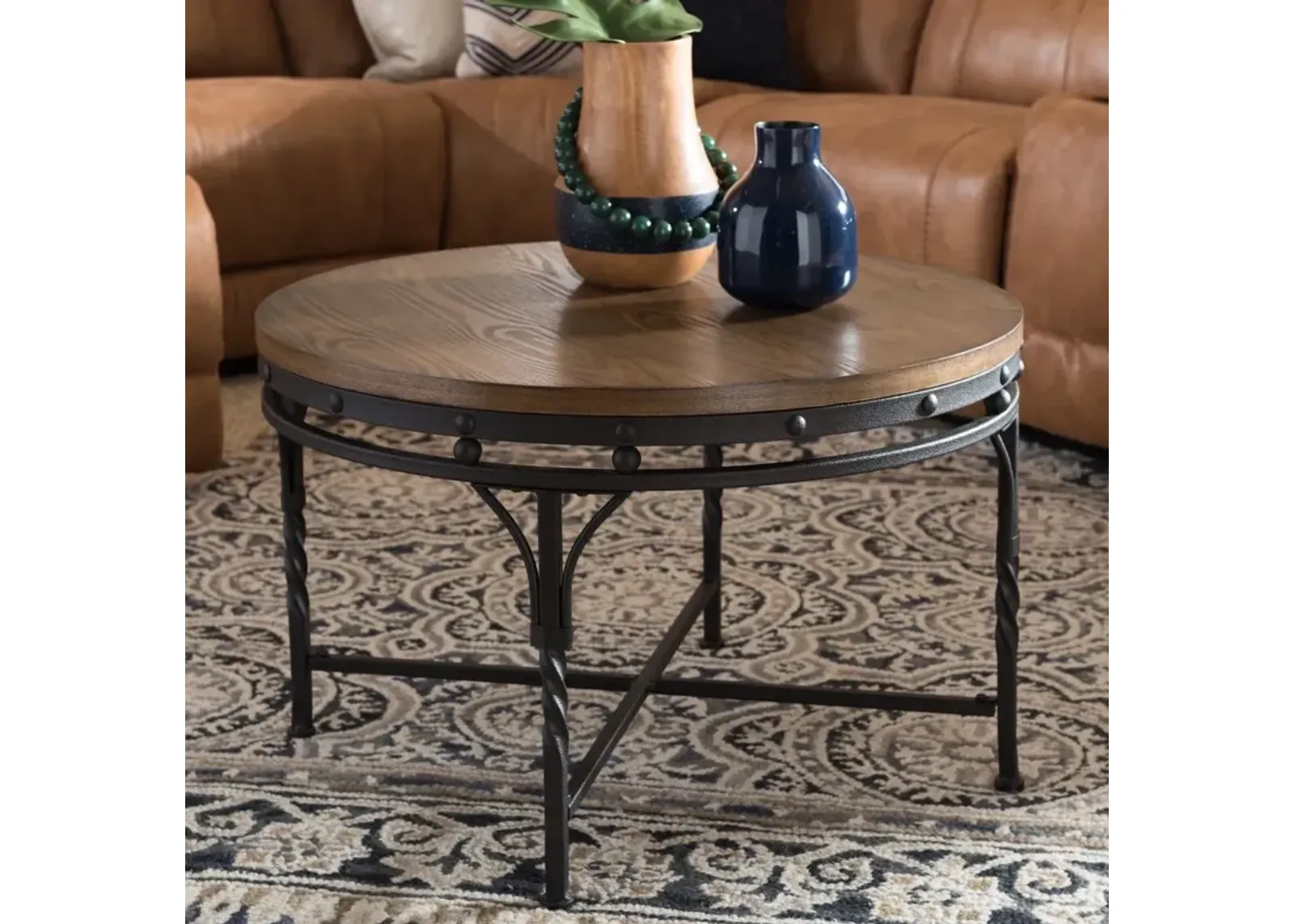 Vintage Industrial Round Coffee Table - Austin