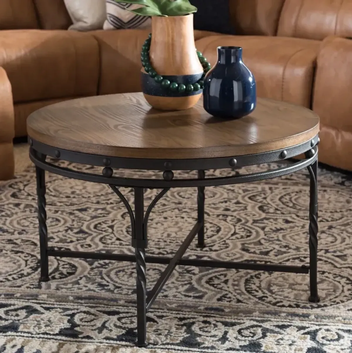 Vintage Industrial Round Coffee Table - Austin