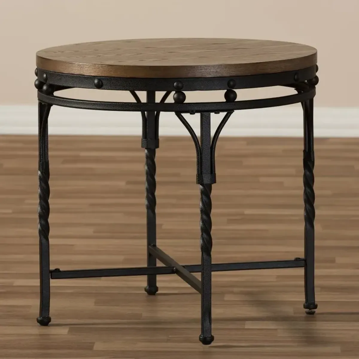 Vintage Industrial Round End Table - Austin