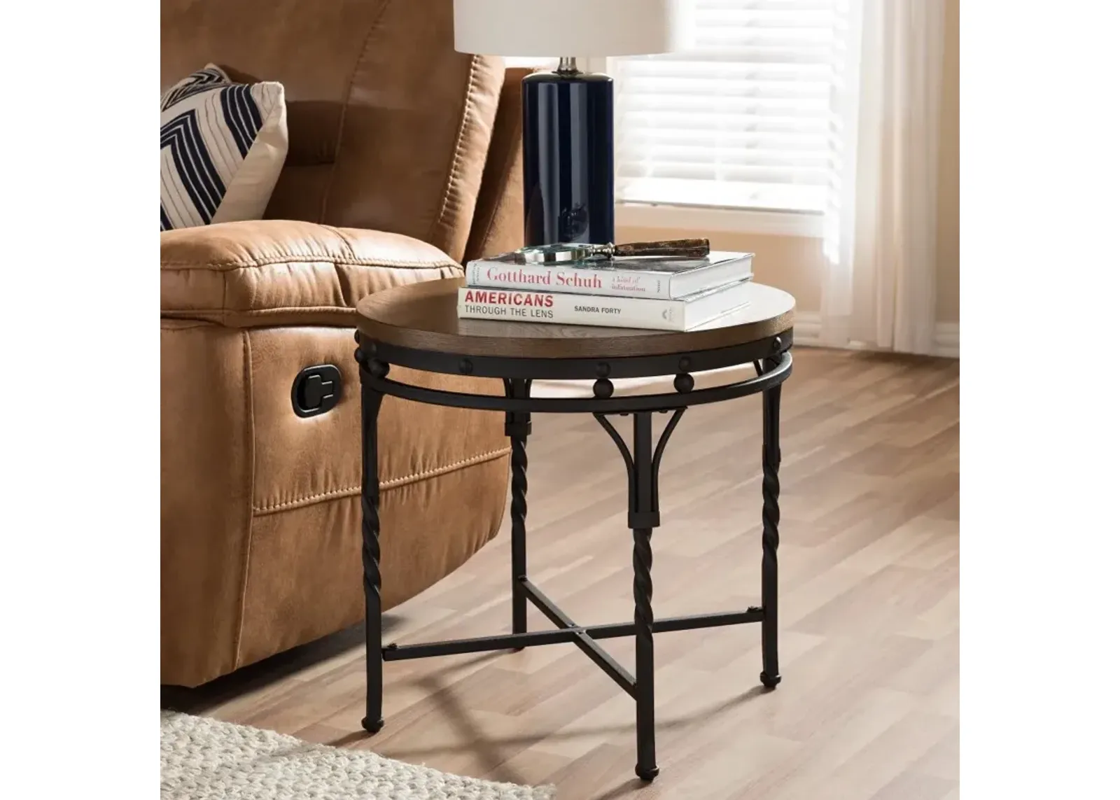 Vintage Industrial Round End Table - Austin