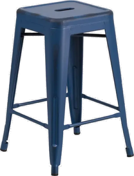 Distressed Blue Metal Counter Height Stool