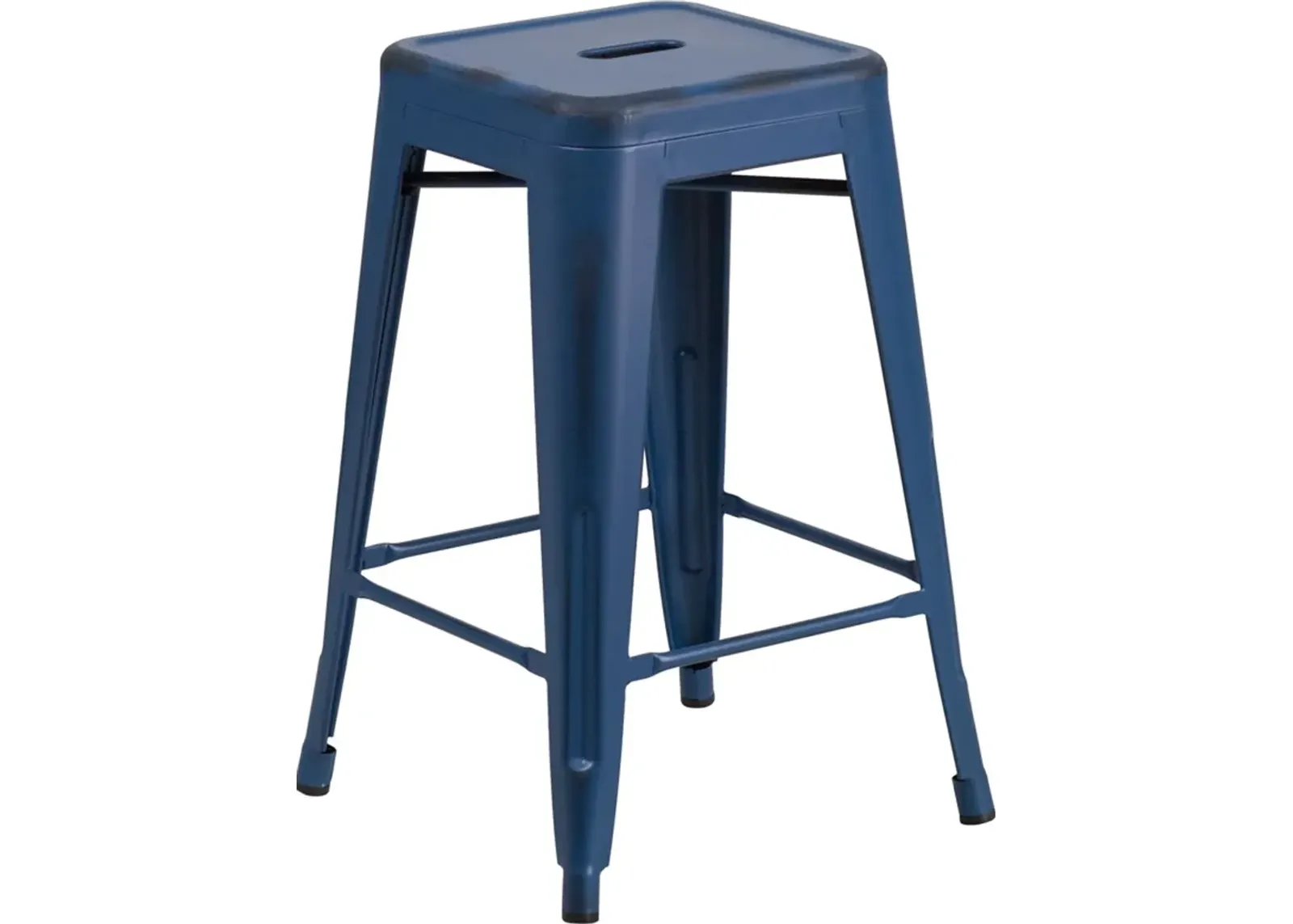 Distressed Blue Metal Counter Height Stool