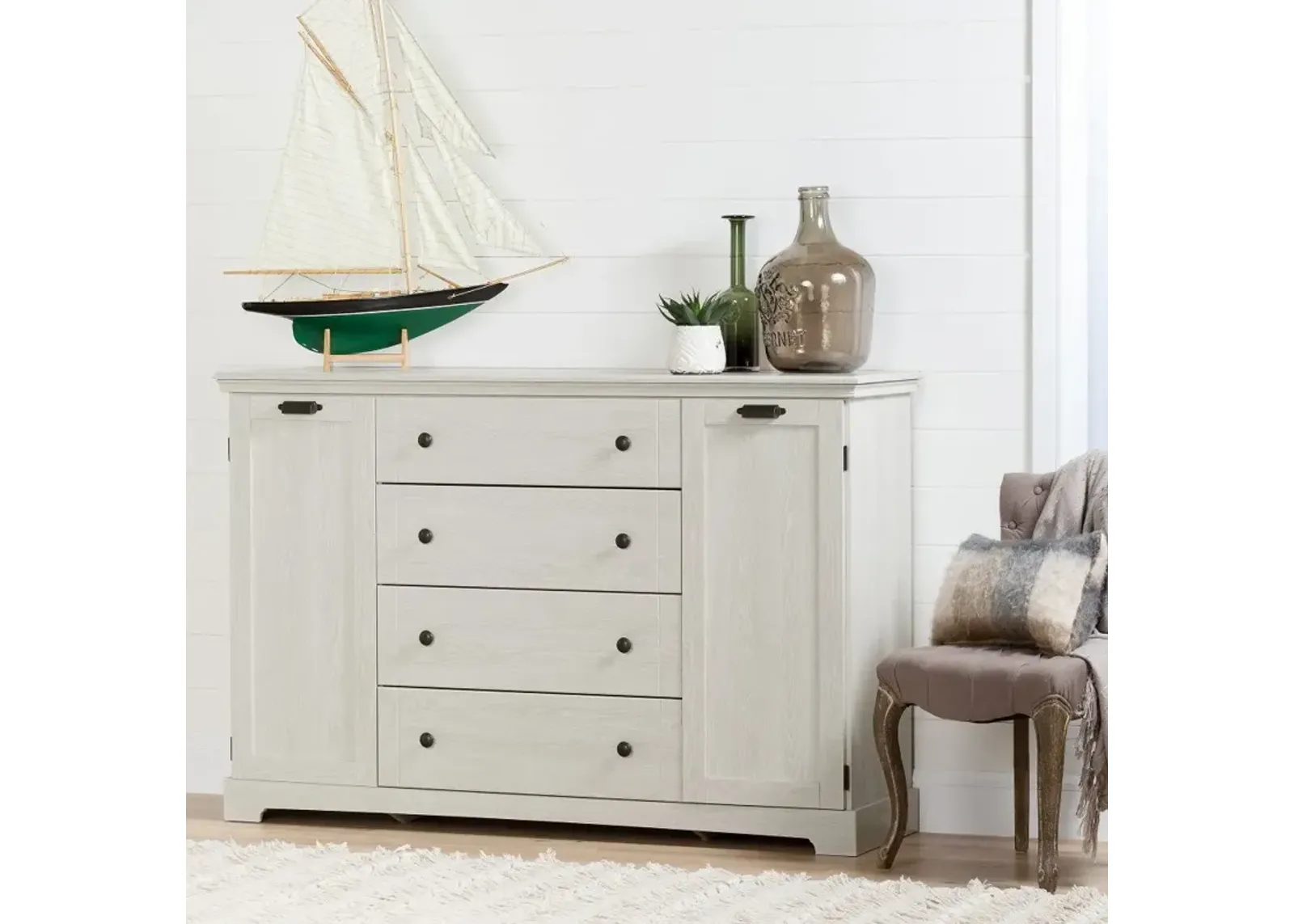 Avilla Winter Oak 4-Drawer Dresser with Doors - South Shore