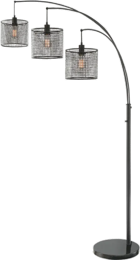 Black 3 Light Arch Floor Lamp with Mesh Metal Shades