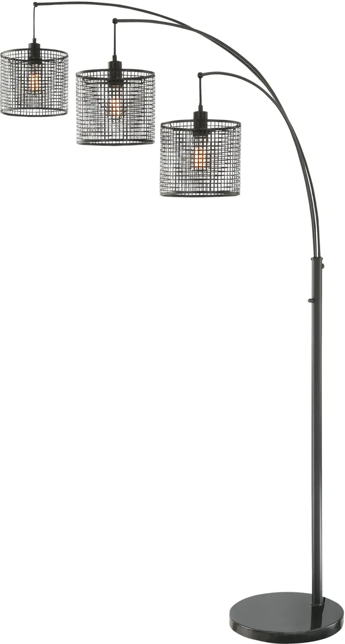 Black 3 Light Arch Floor Lamp with Mesh Metal Shades