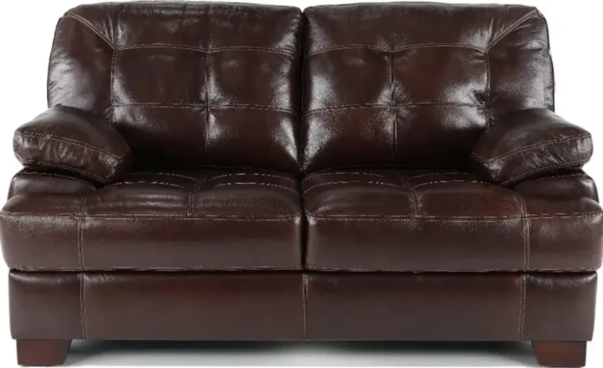 Amarillo Walnut Brown Leather Loveseat