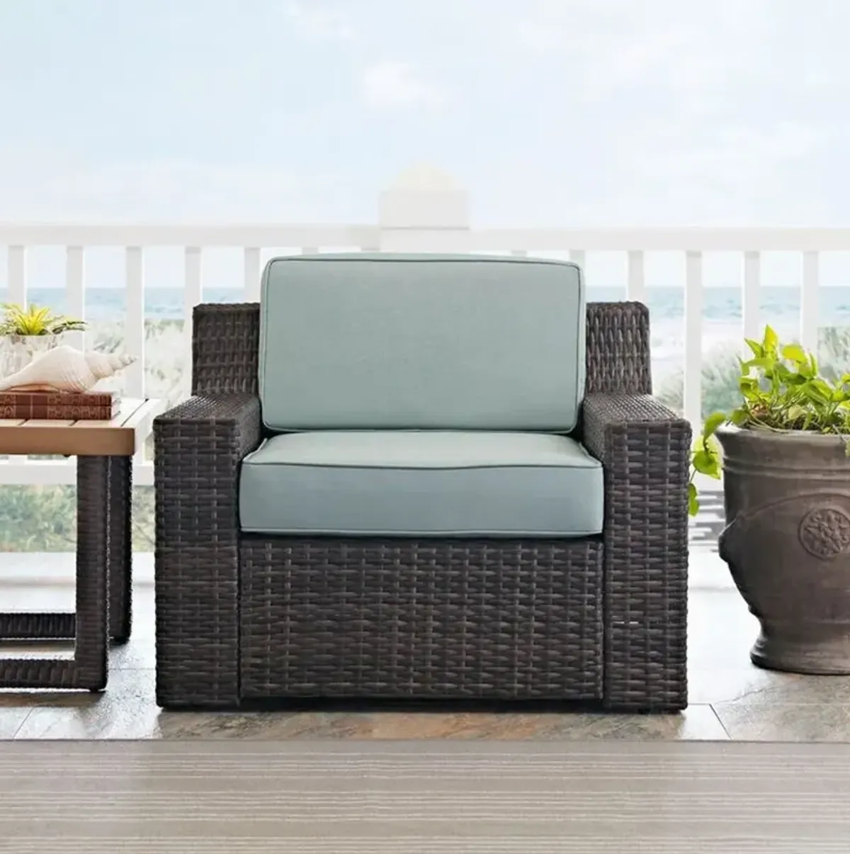 Beaufort Blue and Wicker Armchair