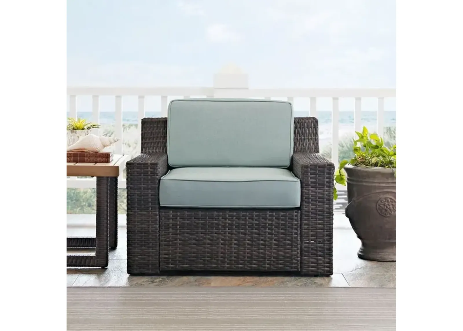 Beaufort Blue Mist and Wicker Armchair