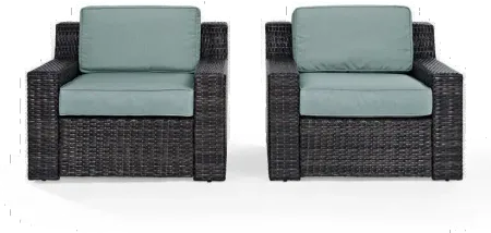Beaufort Blue Mist and Wicker Patio Armchairs, Set of 2