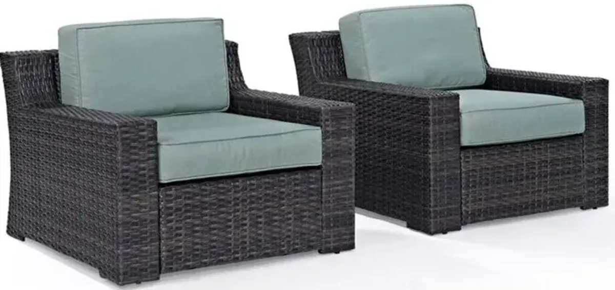 Beaufort Blue Mist and Wicker Patio Armchairs, Set of 2