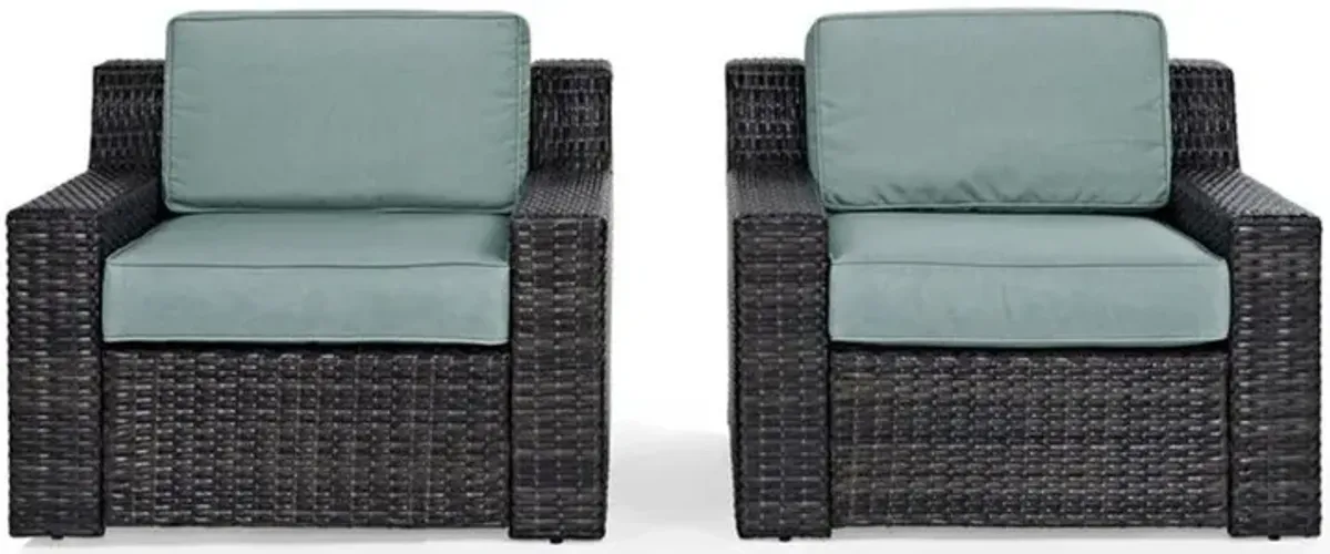 Beaufort Blue Mist and Wicker Patio Armchairs, Set of 2