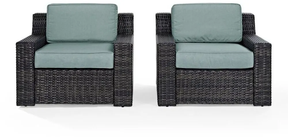 Beaufort Blue Mist and Wicker Patio Armchairs, Set of 2