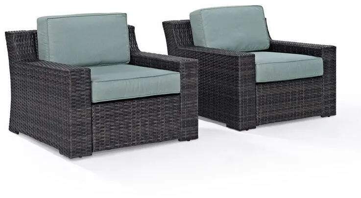 Beaufort Blue Mist and Wicker Patio Armchairs, Set of 2