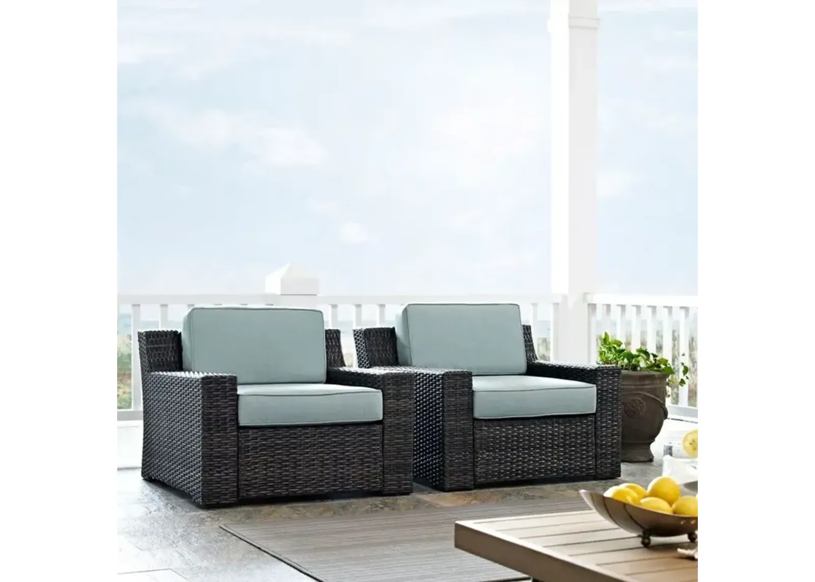 Beaufort Blue Mist and Wicker Patio Armchairs, Set of 2