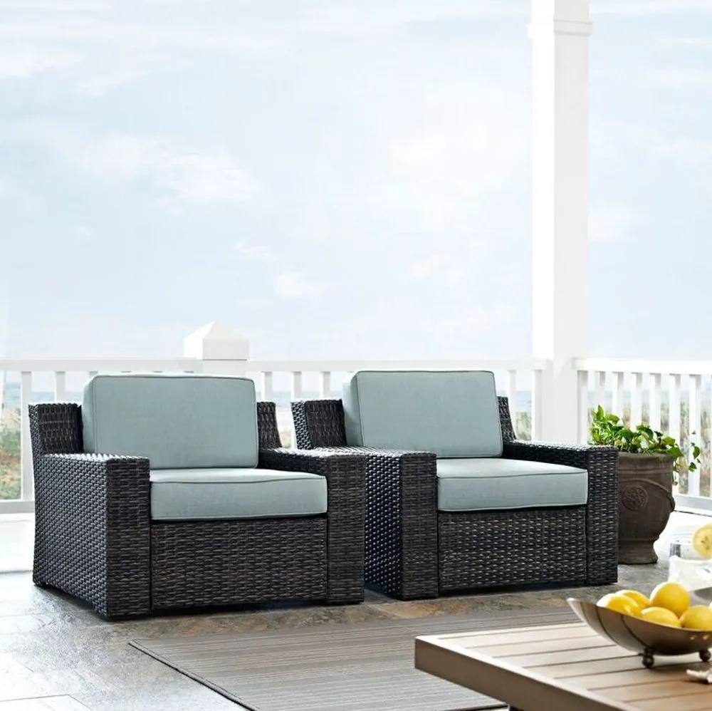 Beaufort Blue Mist and Wicker Patio Armchairs, Set of 2