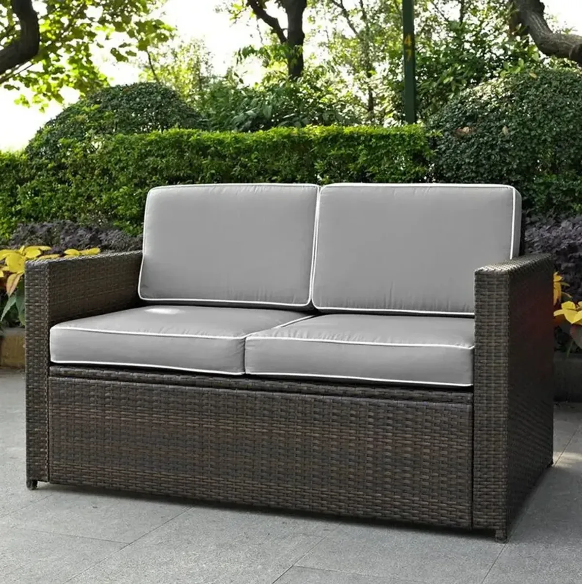 Palm Harbor Gray and Wicker Patio Loveseat