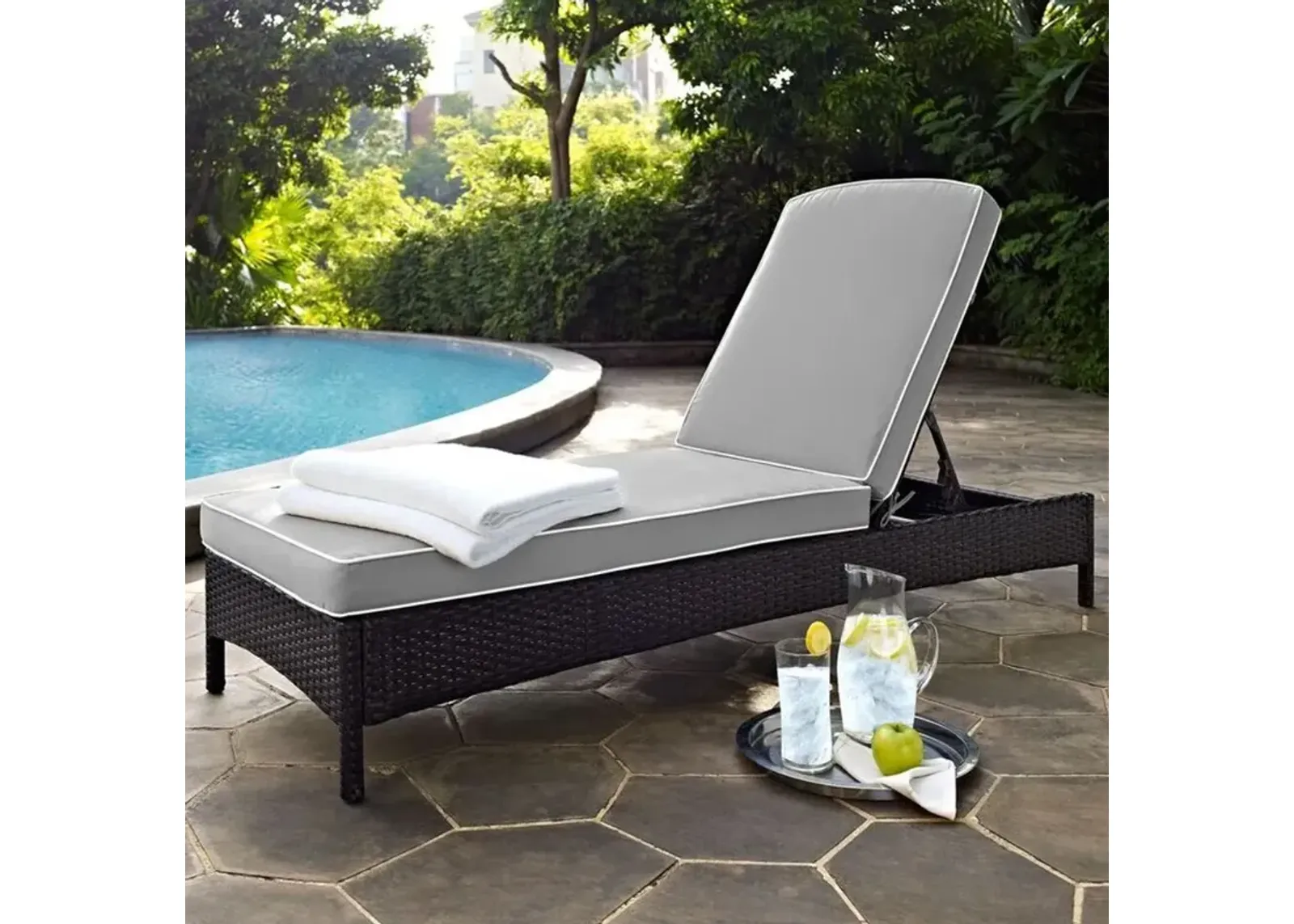 Palm Harbor Gray and Wicker Patio Chaise Lounge