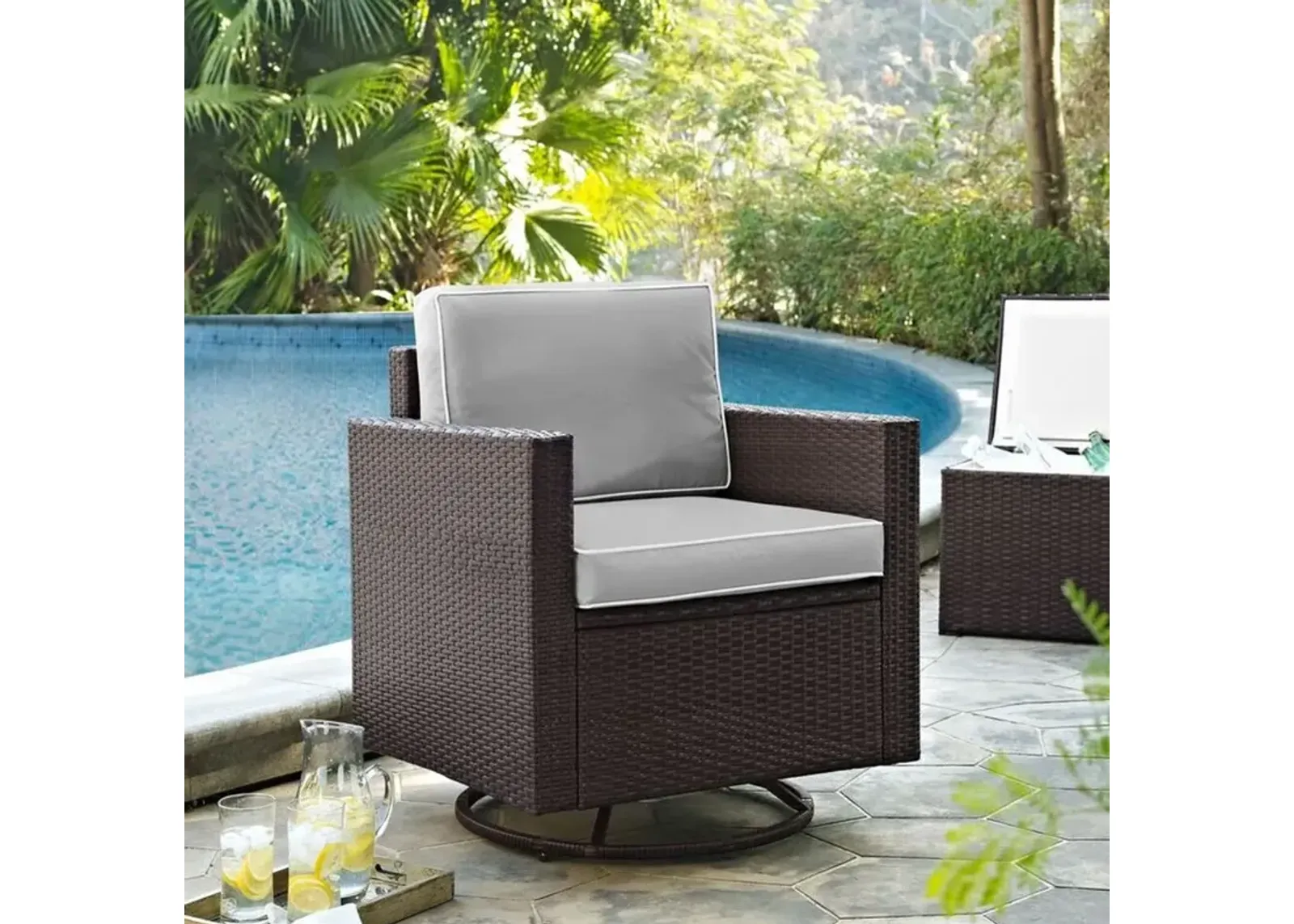 Palm Harbor Gray and Wicker Patio Swivel Armchair