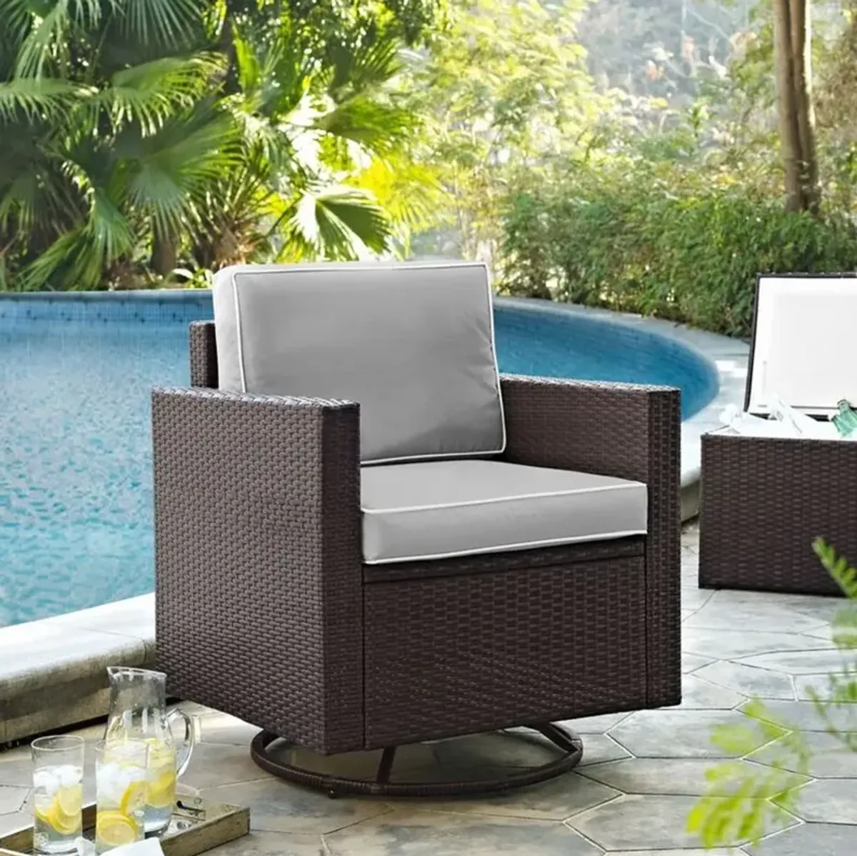 Palm Harbor Gray and Wicker Patio Swivel Armchair