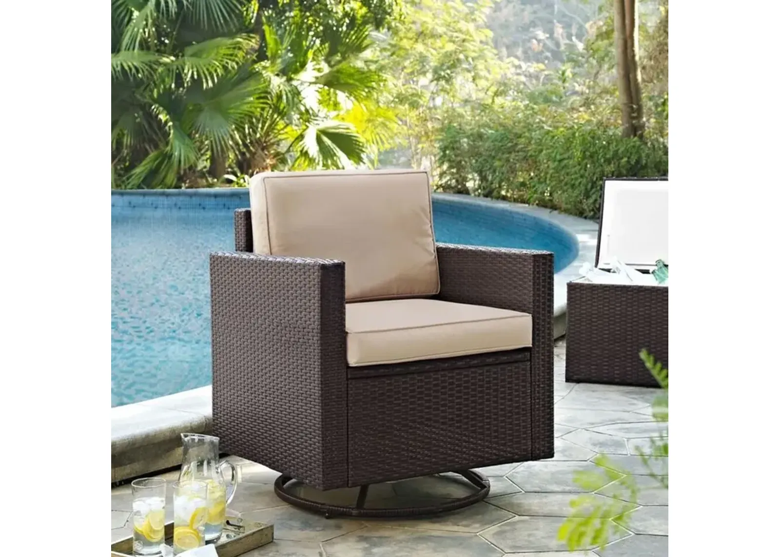 Palm Harbor Sand and Wicker Patio Swivel Armchair