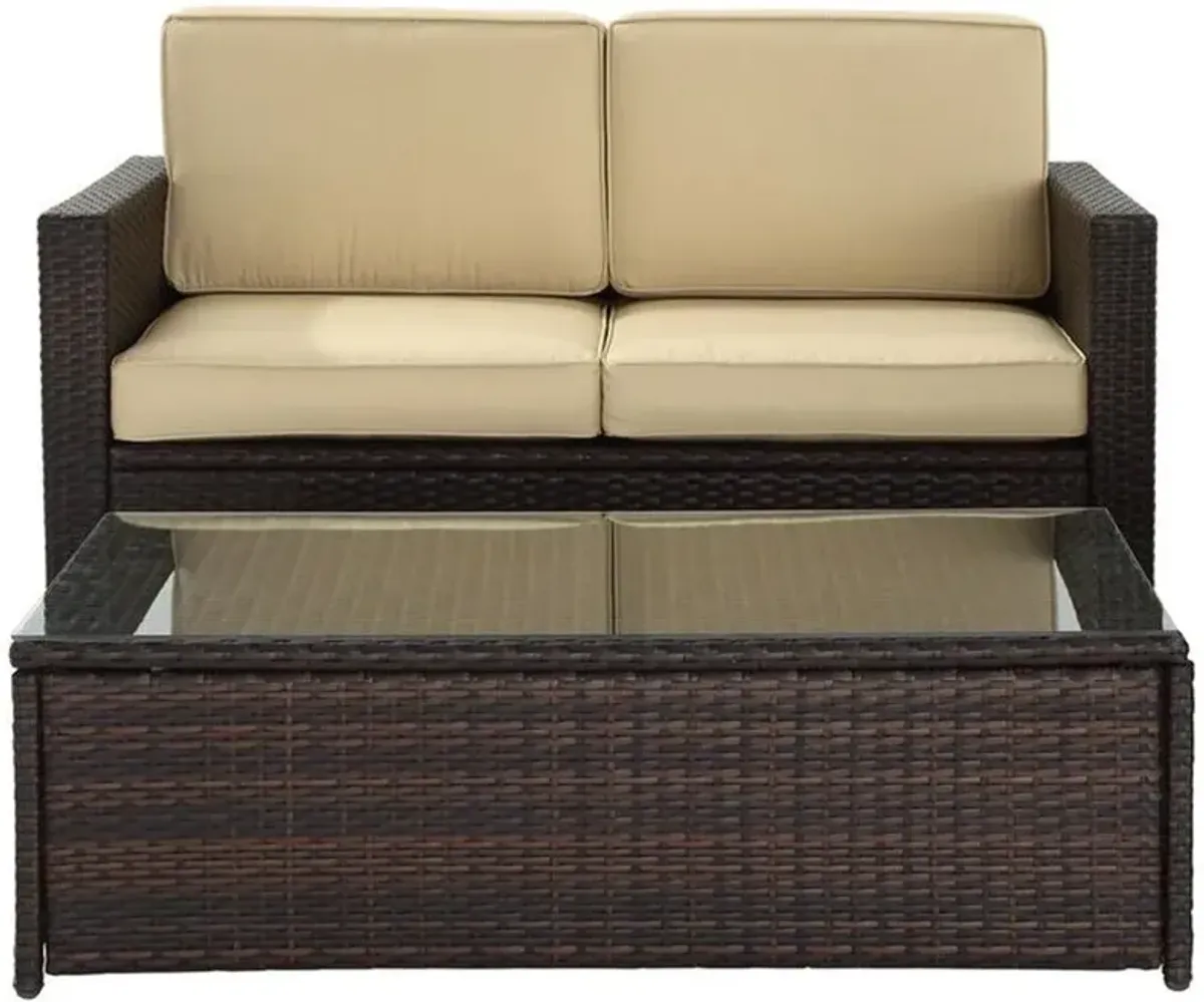 Palm Harbor Sand and Wicker 2 pc Loveseat and Table Set