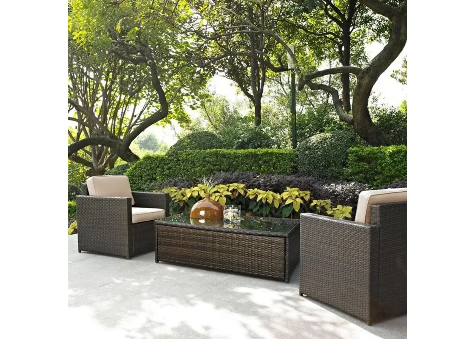 Palm Harbor Sand and Wicker 3 pc Patio Armchair Set