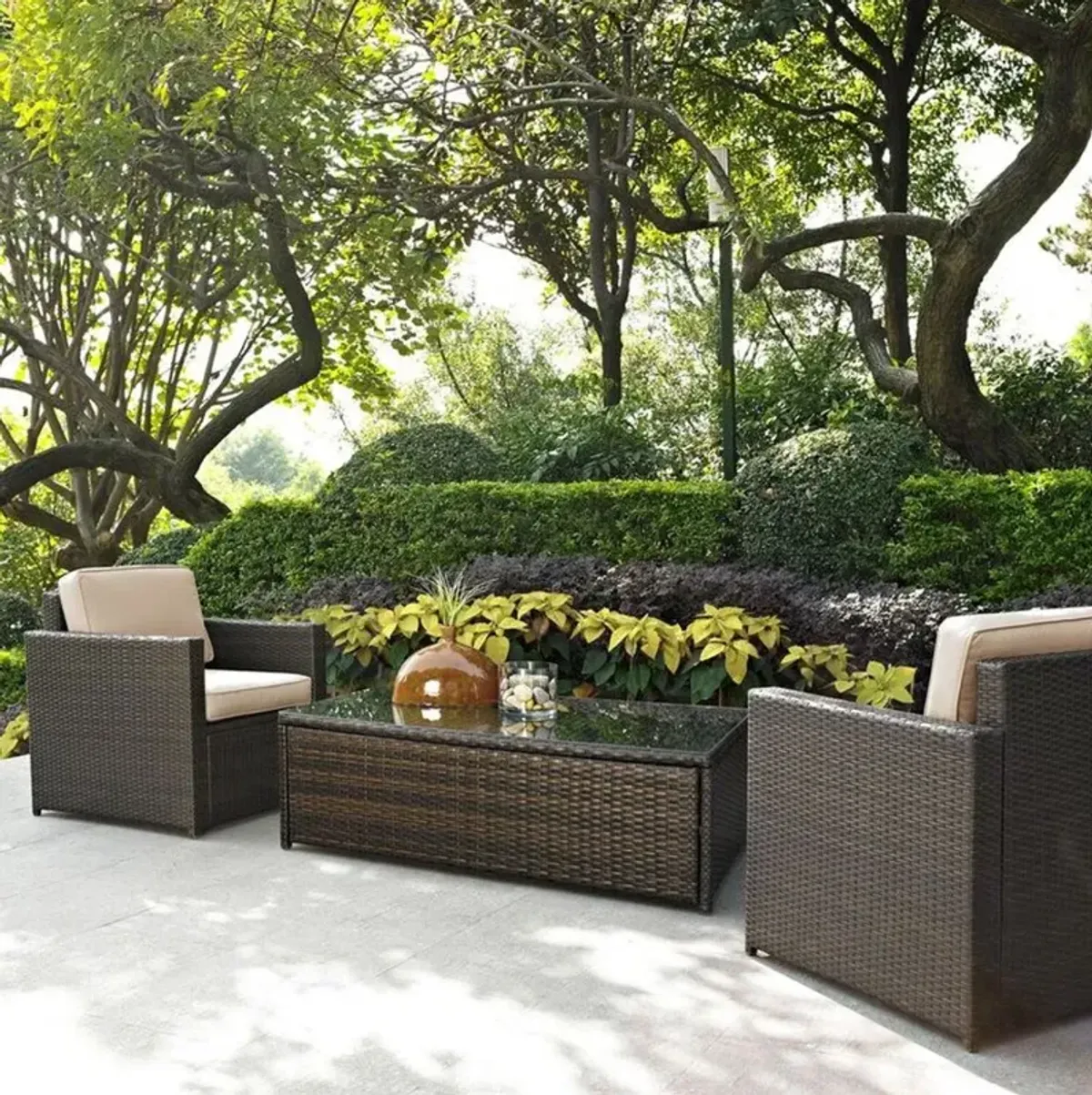 Palm Harbor Sand and Wicker 3 pc Patio Armchair Set