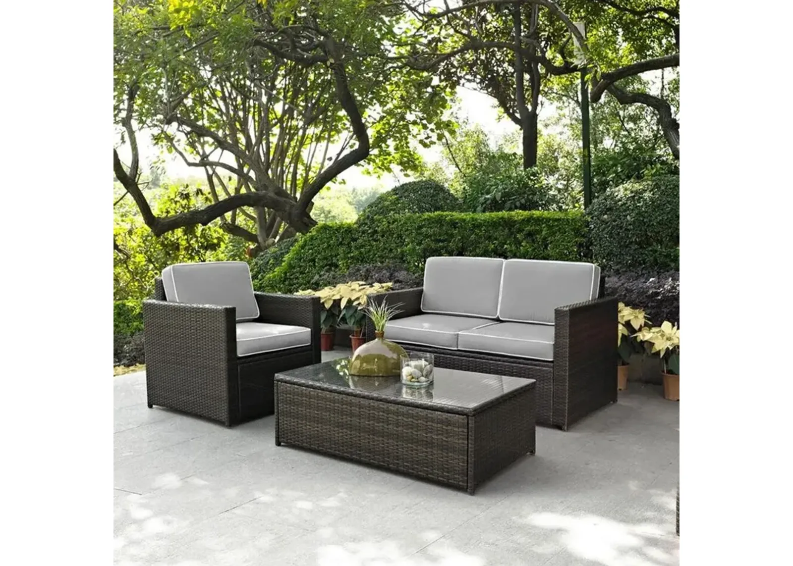 Palm Harbor Gray and Wicker 3 pc Patio Set