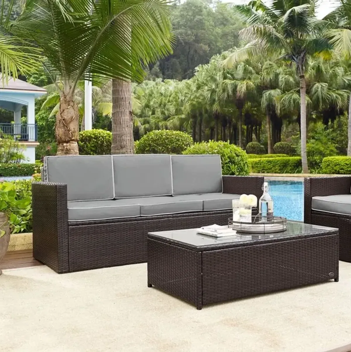 Palm Harbor Gray and Wicker Patio Sofa