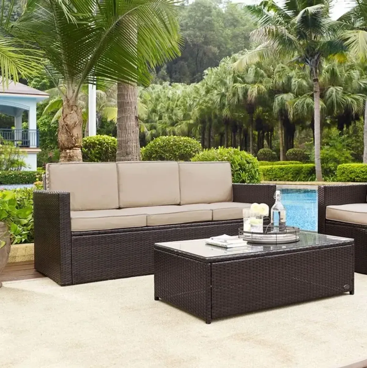 Palm Harbor Sand and Wicker Patio Sofa