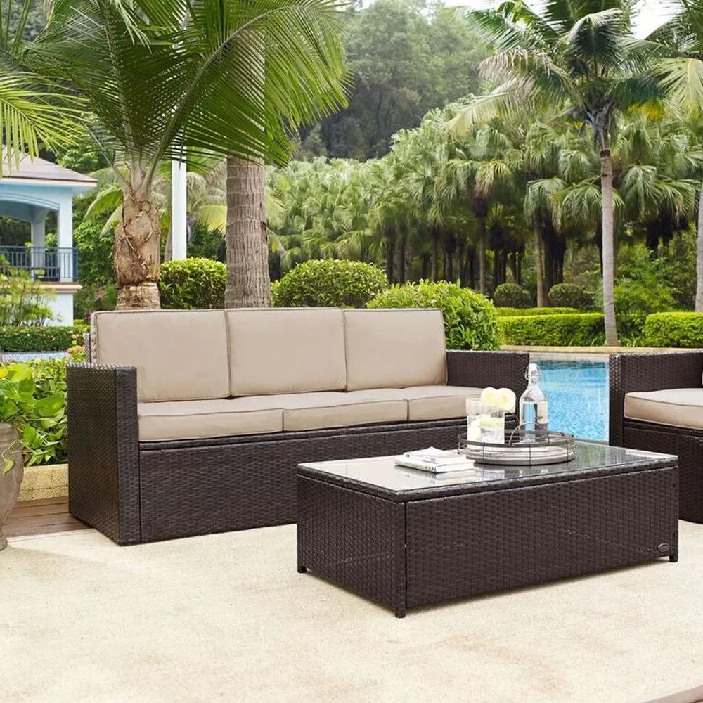 Palm Harbor Sand and Wicker Patio Sofa