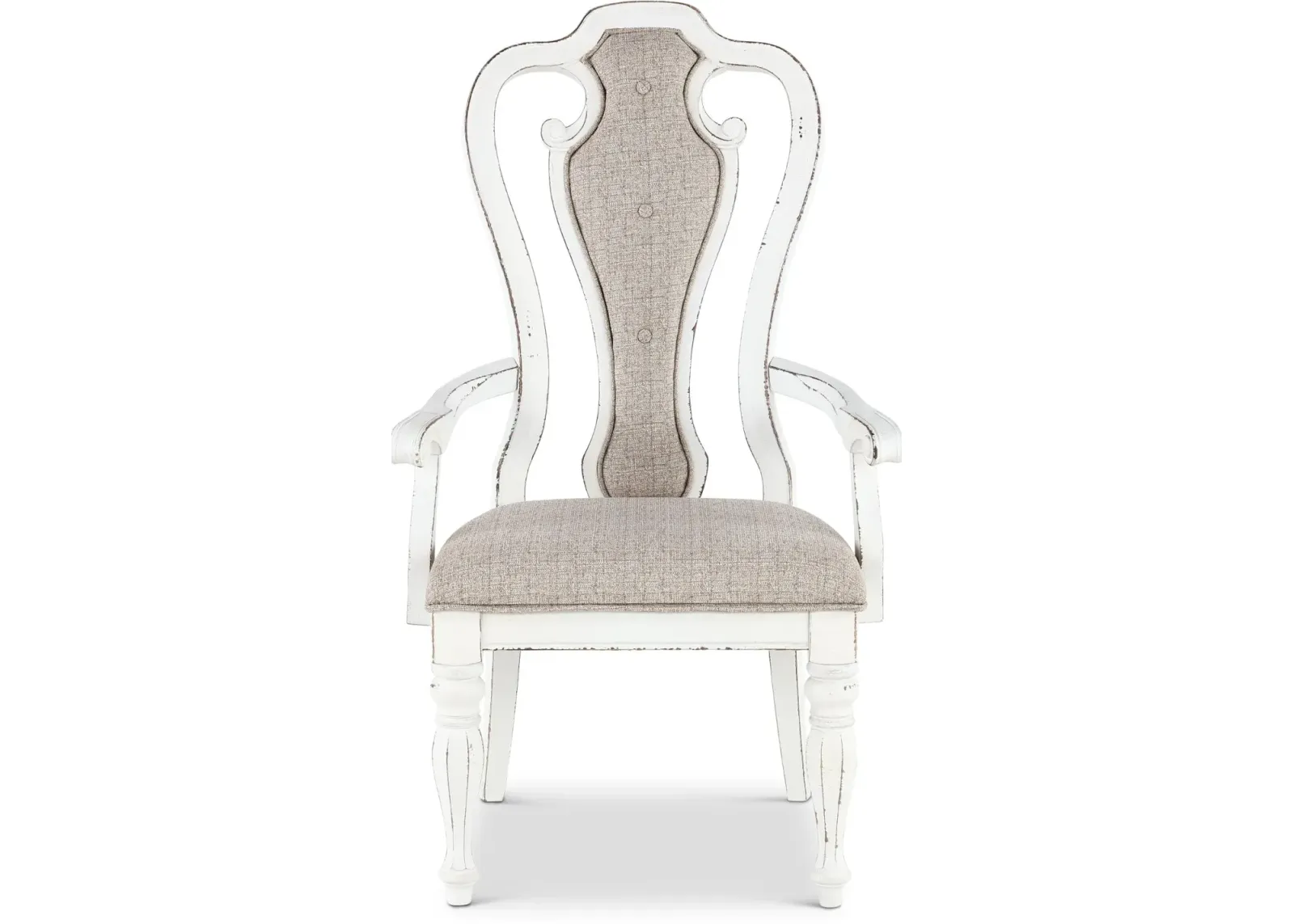 Magnolia Manor Antique White Upholstered Dining Arm Chair