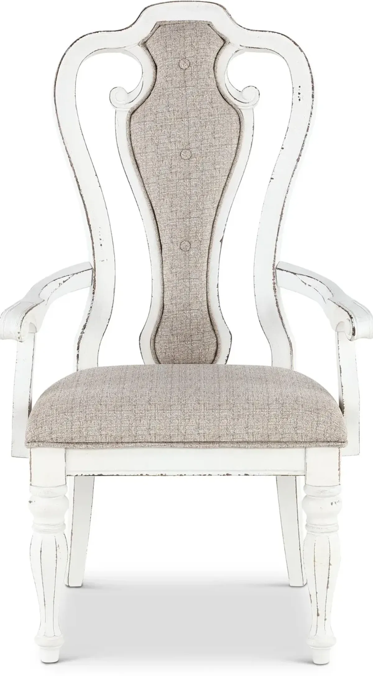 Magnolia Manor Antique White Upholstered Dining Arm Chair