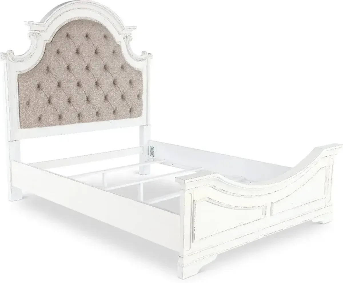 Magnolia Manor Antique White Upholstered King Bed