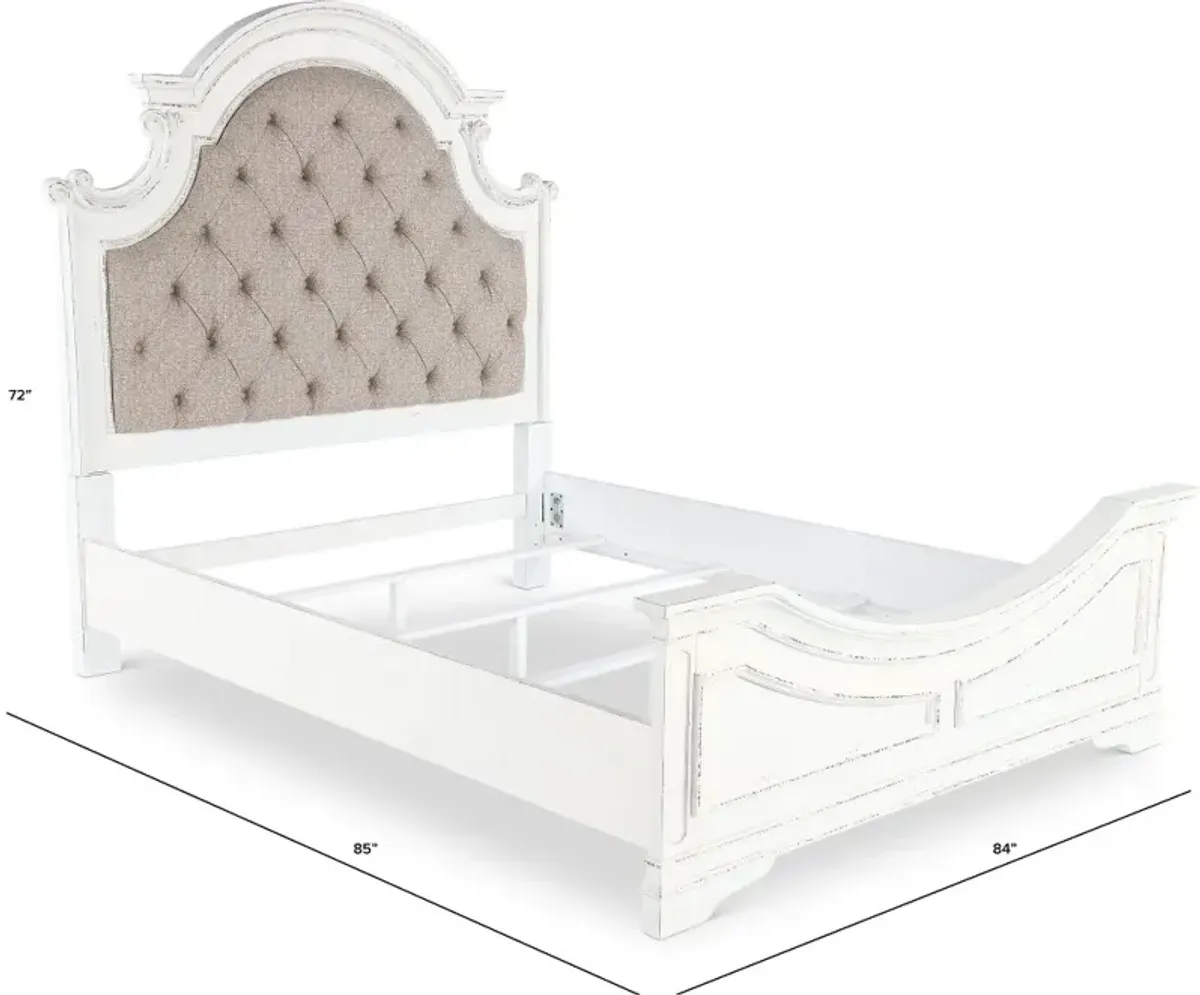 Magnolia Manor Antique White Upholstered King Bed