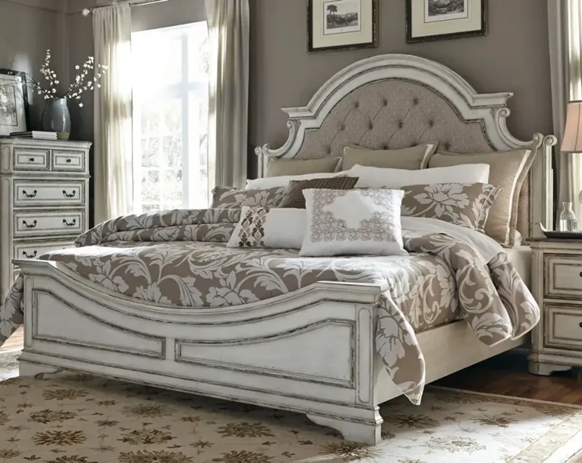 Magnolia Manor Antique White Upholstered King Bed