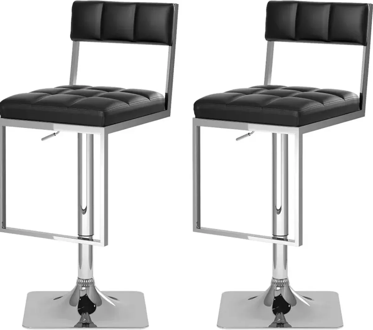 Chez Black and Chrome Adjustable Bar Stool, Set of 2