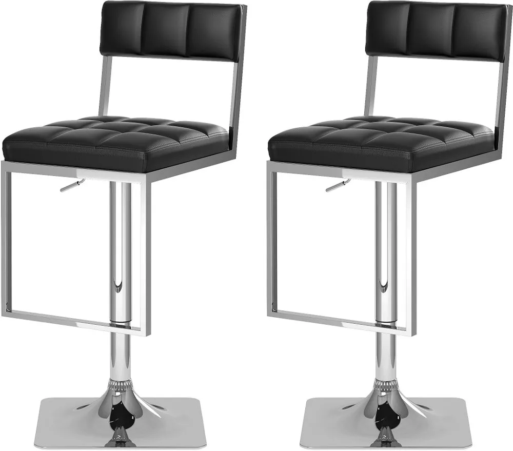 Chez Black and Chrome Adjustable Bar Stool, Set of 2