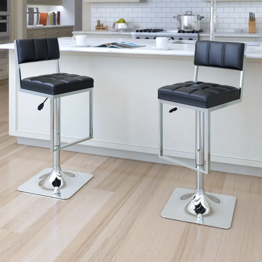 Chez Black and Chrome Adjustable Bar Stool, Set of 2