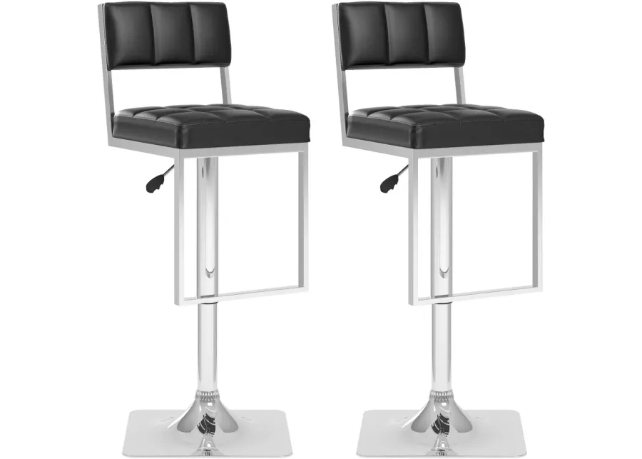 Chez Black and Chrome Adjustable Bar Stool, Set of 2