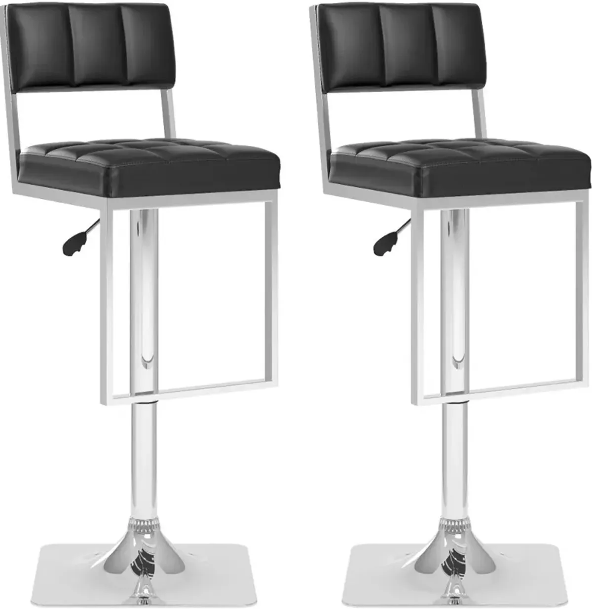 Chez Black and Chrome Adjustable Bar Stool, Set of 2