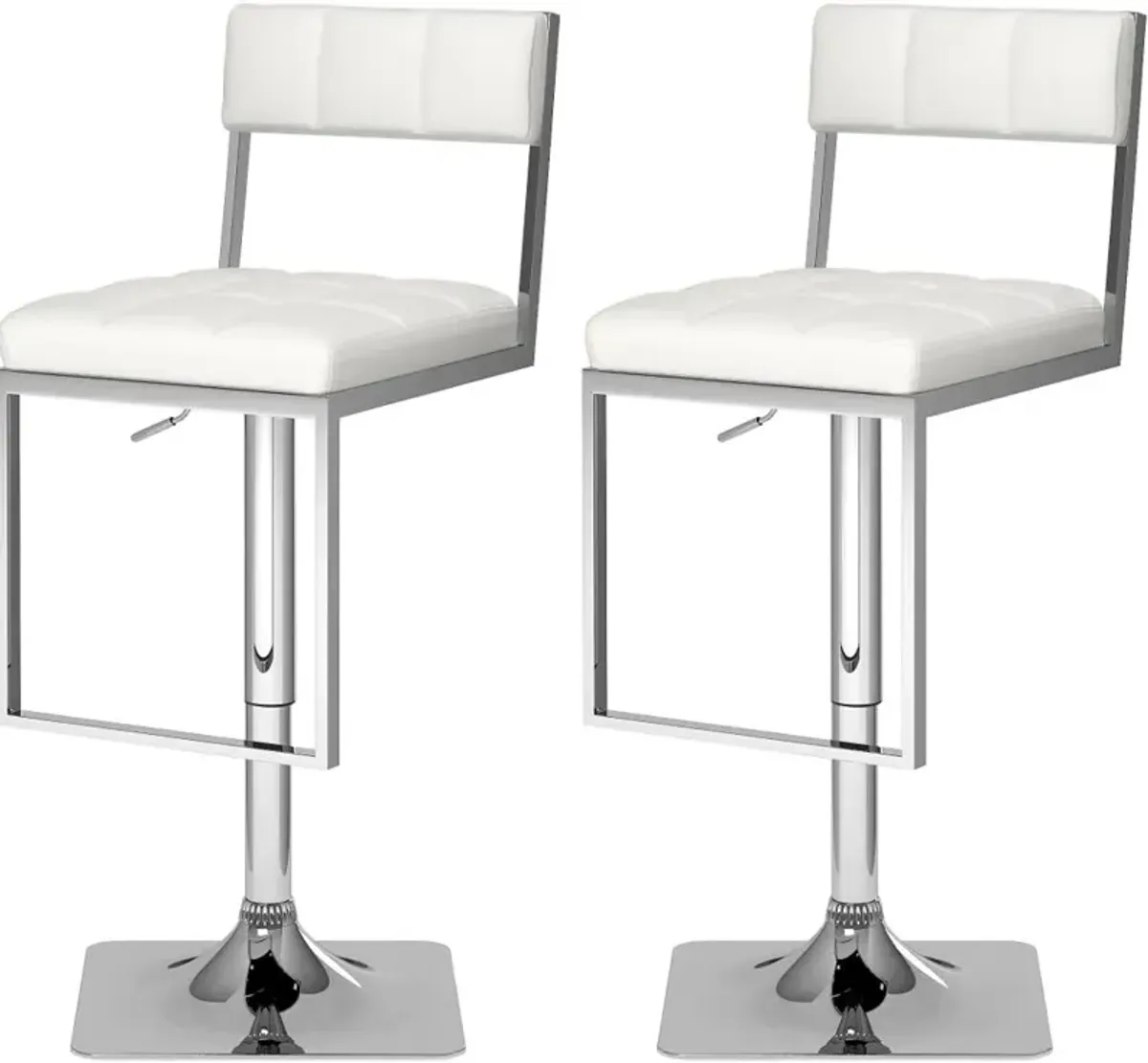 Chez White and Chrome Adjustable Bar Stool, Set of 2