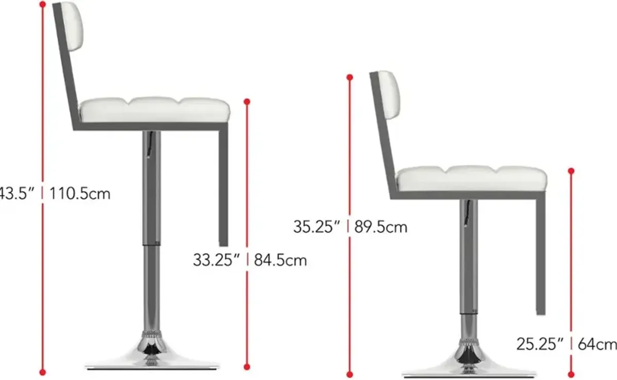 Chez White and Chrome Adjustable Bar Stool, Set of 2