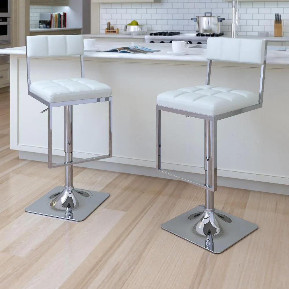 Chez White and Chrome Adjustable Bar Stool, Set of 2