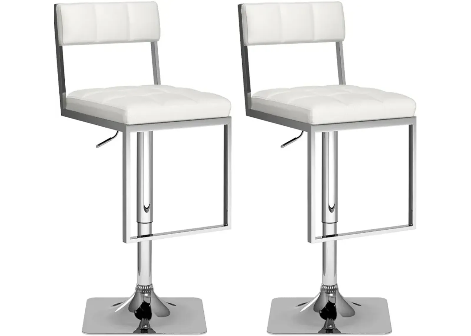 Chez White and Chrome Adjustable Bar Stool, Set of 2