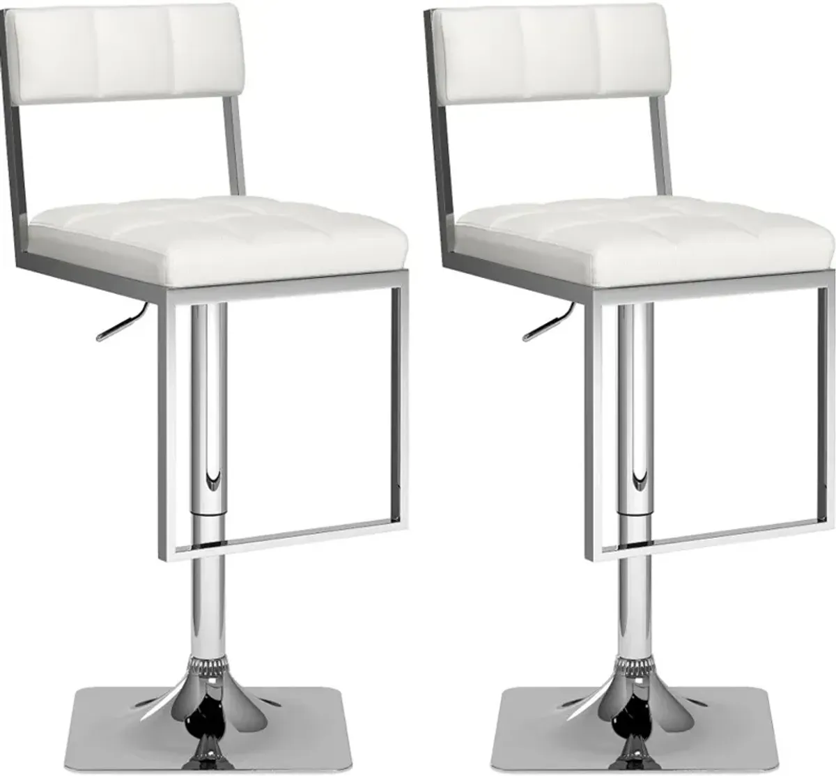 Chez White and Chrome Adjustable Bar Stool, Set of 2